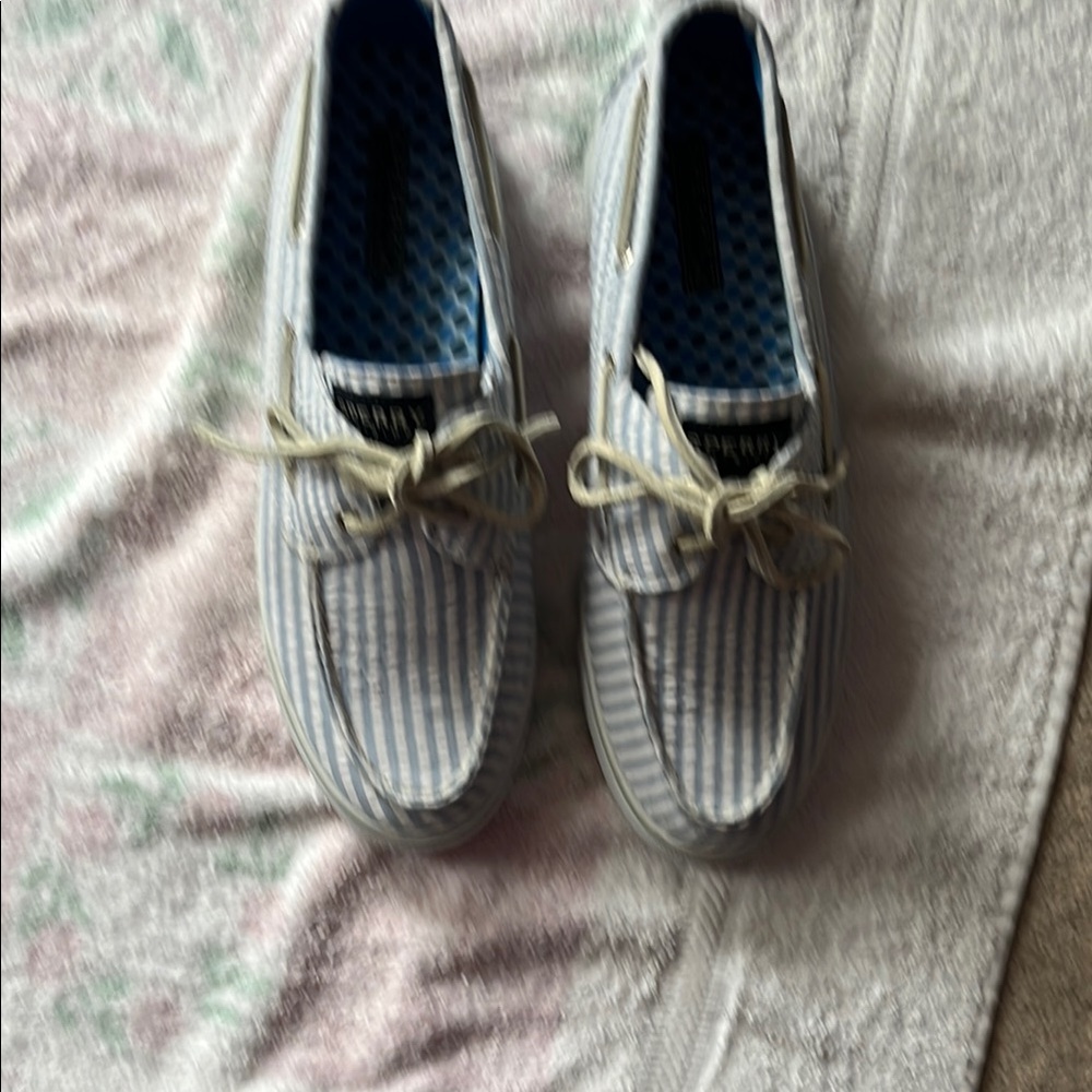 Striped Blue and White Boat Shoes
